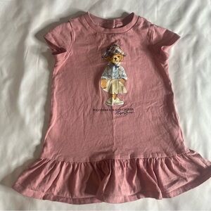 Ralph Lauren Kids Pink Polo Bear Crewneck Ruffle Jersey Knit T~Shirt Dress Sz 9M